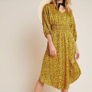 Anthropologie Yellow Floral Midi Dress